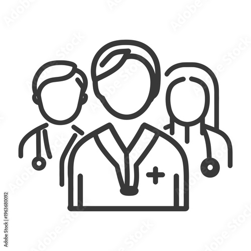 A group of medical professionals appearing as line art