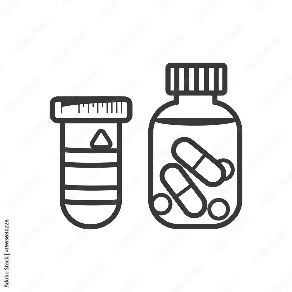 Fototapeta premium A black and white illustration of medication and its containers