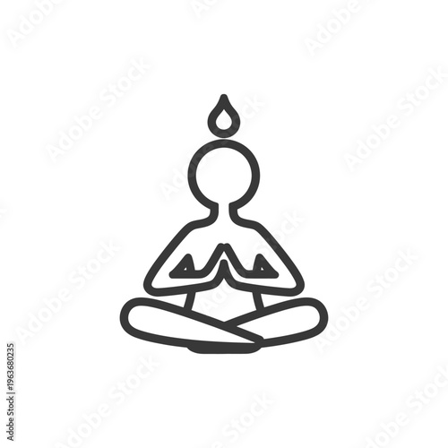 A simplistic line drawing depicting a figure in lotus position