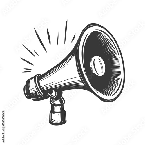 A retro drawing of a megaphone with sound lines