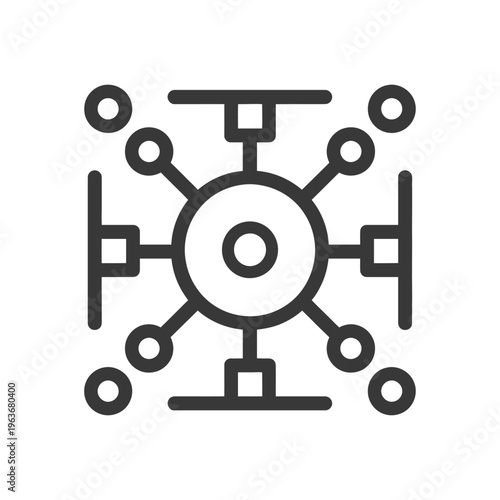 A centralized circular icon representing connections and relationships visually