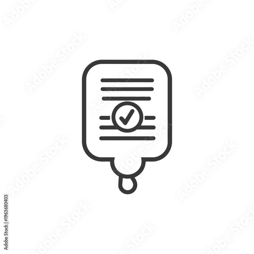 An intravenous drip bag icon with a checkmark indicating completion