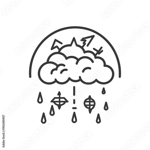 Black and white line drawing depicting a weather phenomenon concept
