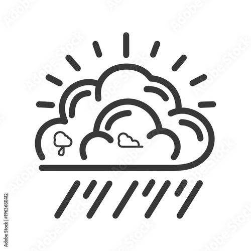 A graphical representation of weather with clouds and raindrops
