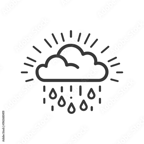 Black and white simple illustration of a rainy cloud symbol