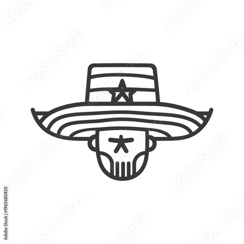 An illustration of a skull wearing a wide brimmed star hat