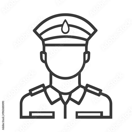 An outline illustration depicting the upper body of a person in uniform