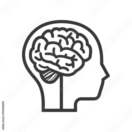 A simplified human brain image depicting mental processes and thought