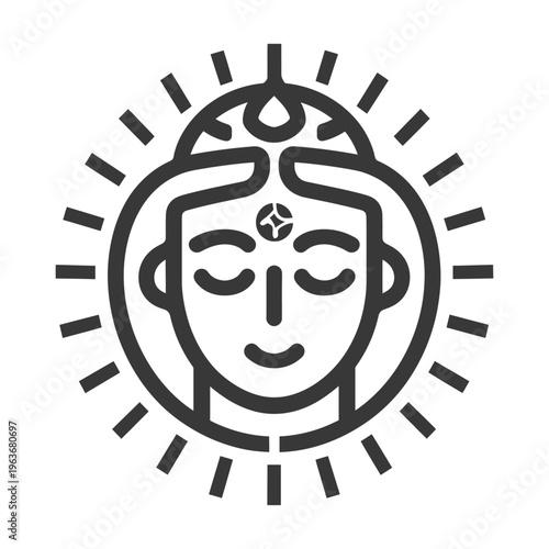 A stylized human face radiating inner peace and light