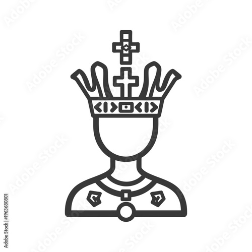 An illustrated person wearing a royal crown and regal ornamentation