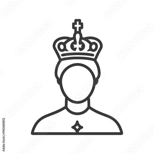 A linear drawing depicting a person wearing a decorative crown