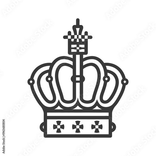 A simplistic depiction of a detailed royal crown emblem