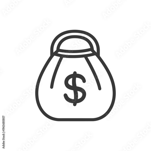 A simple outline drawing of a money bag icon