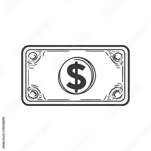 Simple monochrome illustration of a currency financial banknote symbol