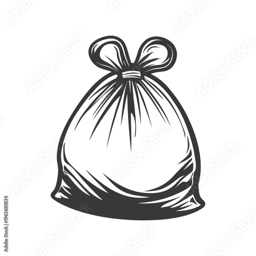 A tightly knotted bag designed with a bow like closure at top