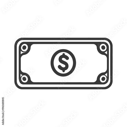 A monochrome line drawing image of a single dollar bill