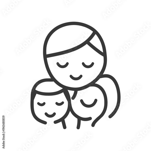 A mother embraces two children in this simple family illustration