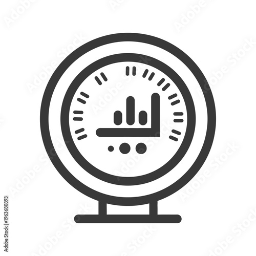 An illustration depicts a circular gauge showing statistical data displayed