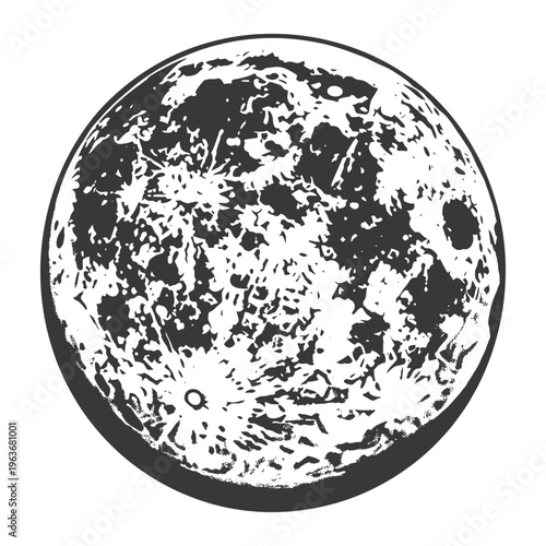 A detailed graphic of a lunar surface in grayscale color