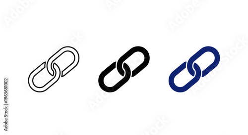 Link Chain Icon Set – Outline, Solid and Blue Connected Chain Symbols for Web, App UI, Hyperlink and Network Design