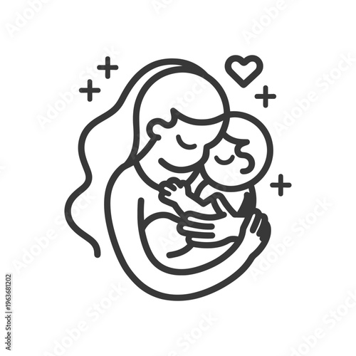 Loving mother lovingly embraces a baby in a heartwarming embrace