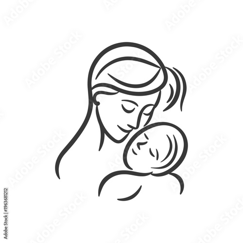 An embracing mother lovingly holding a sleeping baby close to her