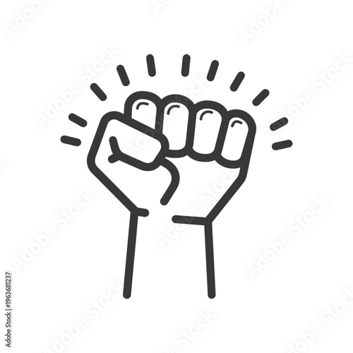 A closed fist raised with radiating lines signifying power and strength