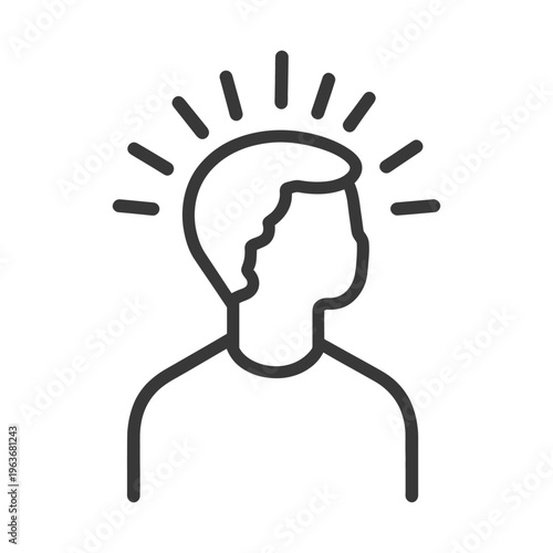 A simplified graphic depicting a person with radiant energy emanating upwards