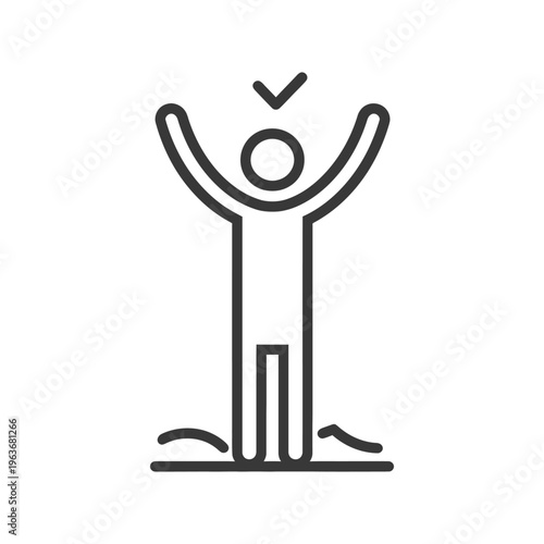 A simplistic illustration of a person with arms raised up