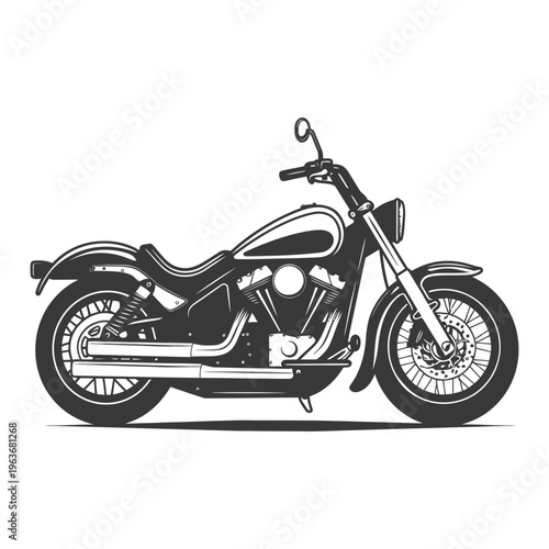 A detailed black and white illustration of a motorcycle