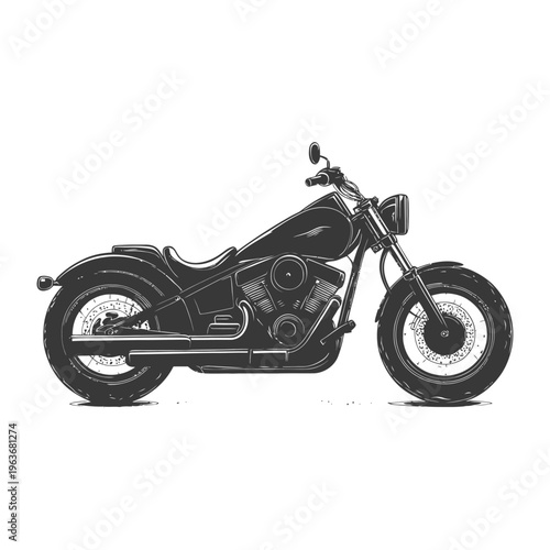 A dark monochrome side view image of a motorcycle