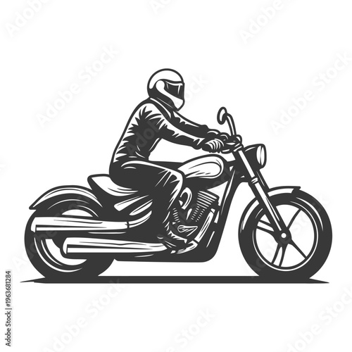 A rider in helmet is seated on a motorcycle vehicle