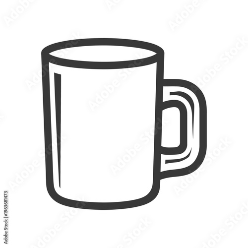 A simple black and white illustration of a cylindrical coffee mug