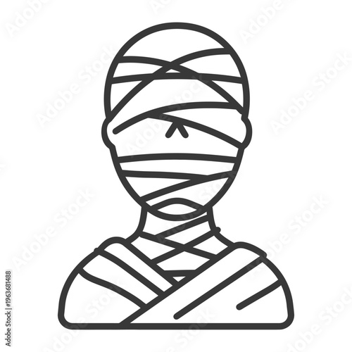 A simplified line art illustration of a mummy character