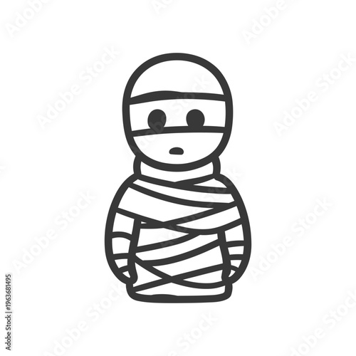 A cartoon depiction of a standing mummy in a simplistic style