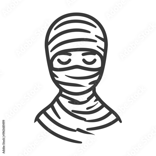 A simple black and white line drawing of a mummy