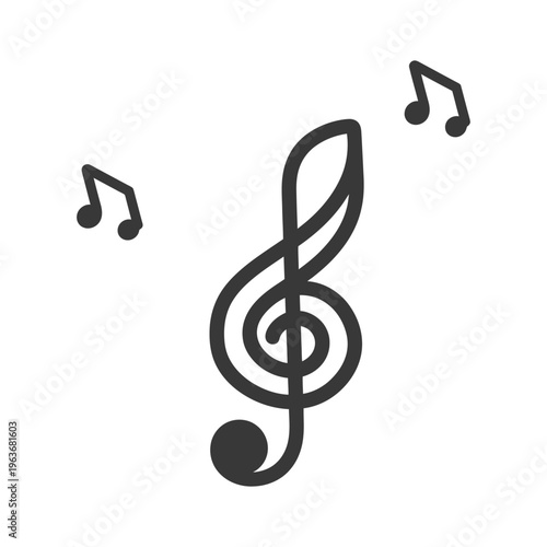 Black Treble Clef Symbol and Musical Notes Symbols Depicted