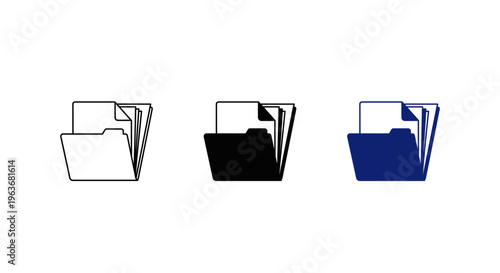 File Folder Icons Set - Organized Document Storage for Business Archive and Office Management