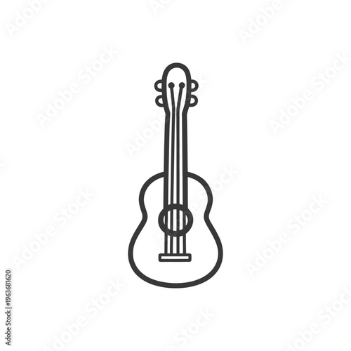 A line drawing illustrating a four string acoustic ukulele instrument