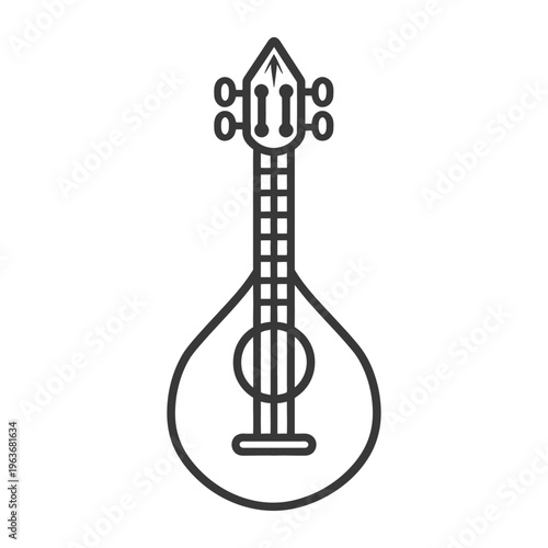 A detailed simple outline of a stringed musical instrument