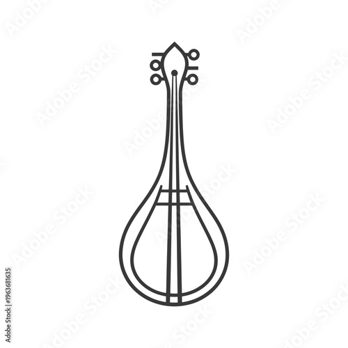 Simple black and white line illustration of a plucked stringed instrument