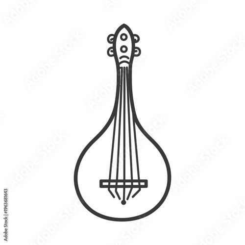 Simple black and white outline of a plucked string instrument