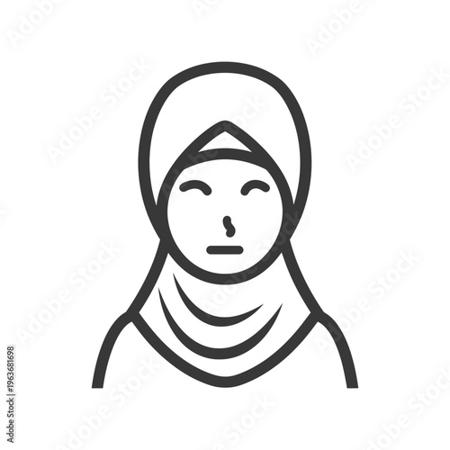 An outlined simple image of a woman wearing head covering