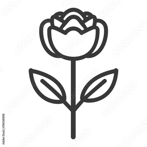A simple black and white outline of a flowering plant