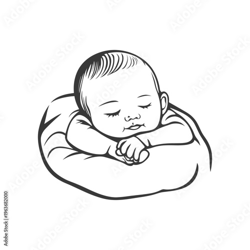 A small infant sleeping soundly on a fluffy supportive pillow