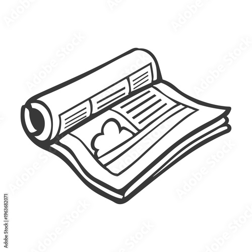 A partially rolled newspaper with some visible printed content