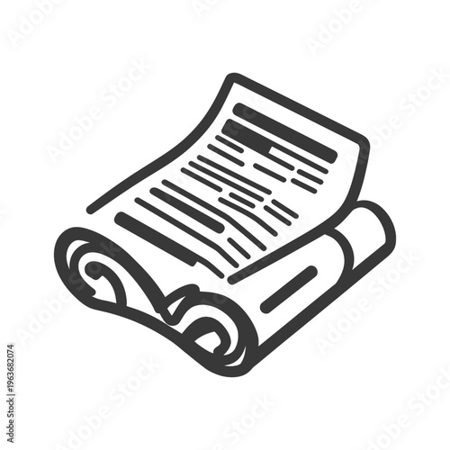 A rolled up newspaper with a partially open section is shown