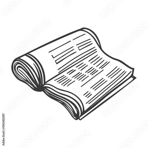 A rolled up open newspaper is lying on a white background