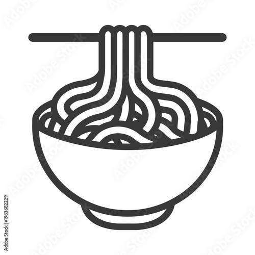 Simple monochromatic illustration of noodles being lifted from a bowl