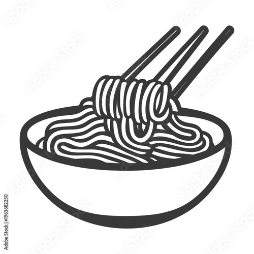 Illustration shows noodles being picked up with chopsticks from a bowl